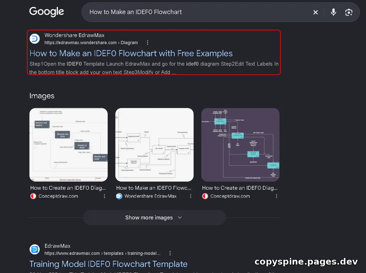 #1 Google ranking screenshot for How to Make an IDEF0 Flowchart,