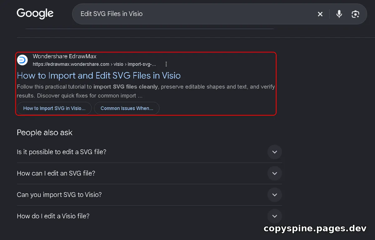 #1 Google ranking screenshot for Edit SVG Files in Visio,