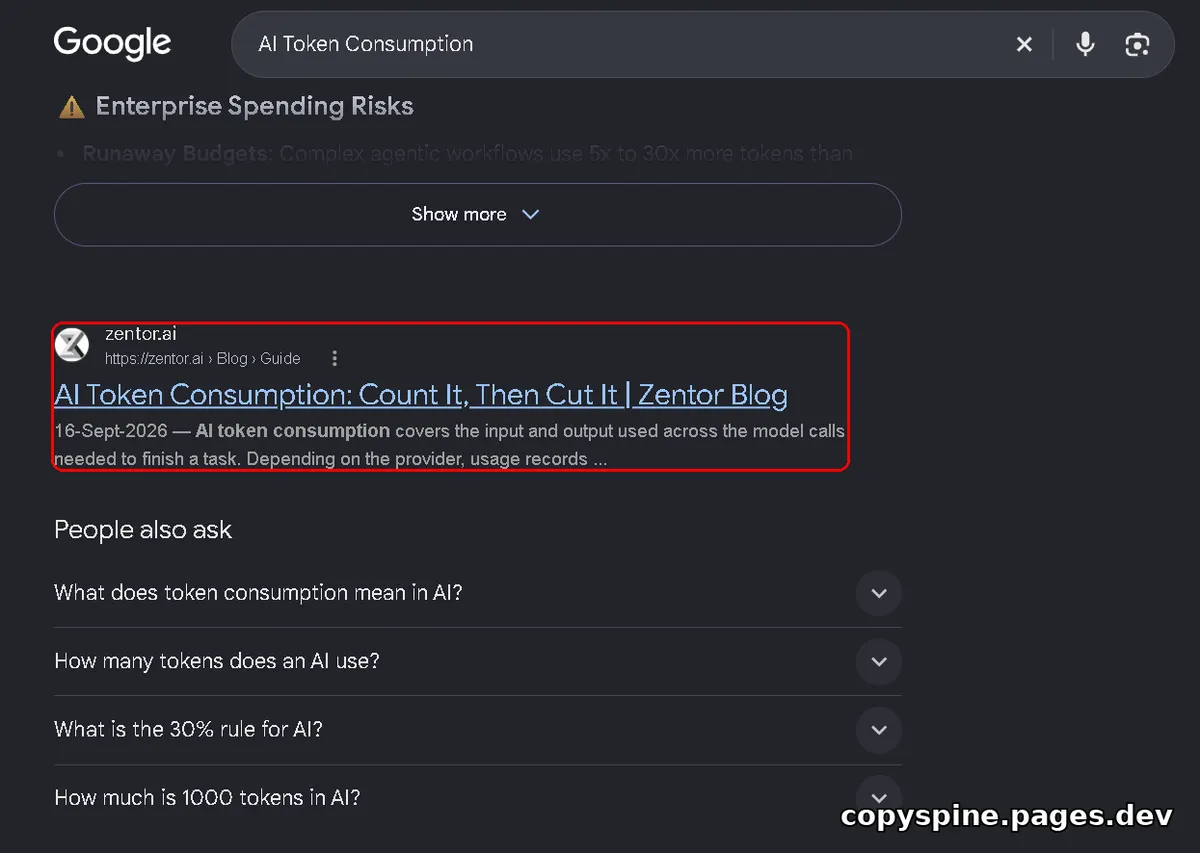 #1 Google ranking screenshot for AI Token Consumption,