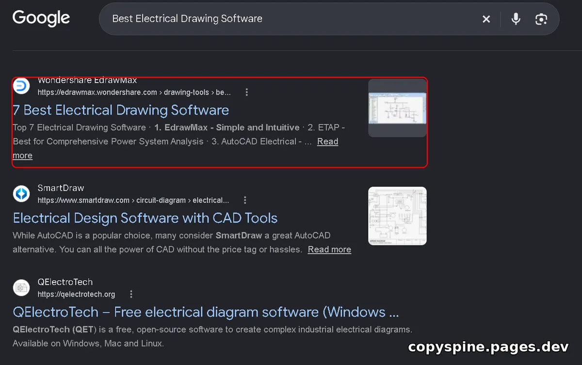 #1 Google ranking screenshot for Best Electrical Drawing Software,