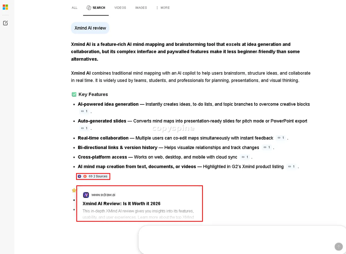 Copilot ranking screenshot for Xmind AI review,