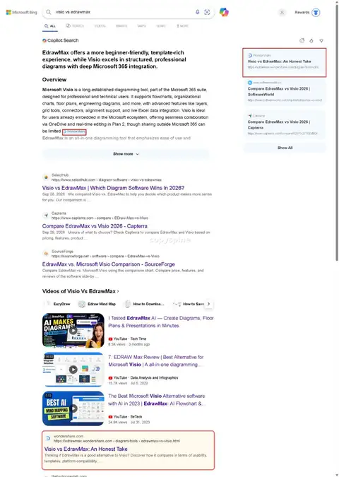 Copilot ranking screenshot for visio vs edrawmax,